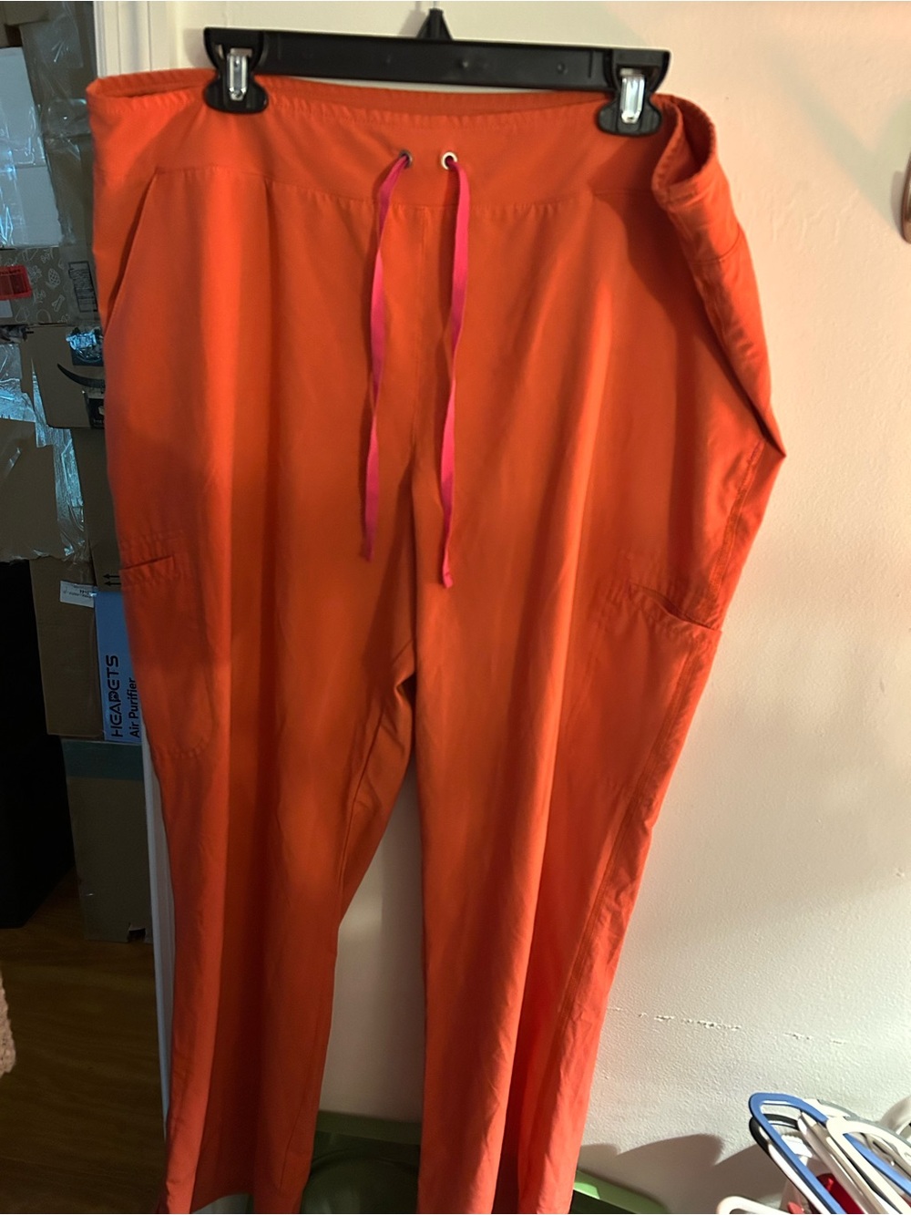 smitten Orange Drawstring Casual Pants with Pink Tie Scrubs